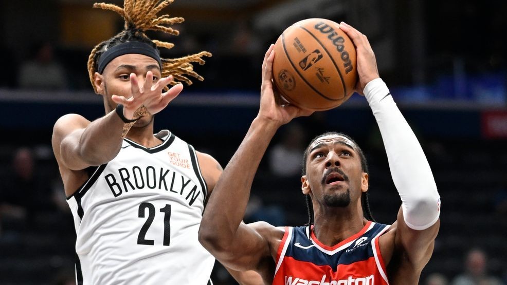 Image for story: Drew Timme scores go-ahead basket in the Nets' 115-112 victory over the NBA-worst Wizards