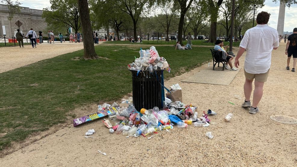 Image for story: National Mall sees trash piles after post-peak bloom crowds overwhelm cleanup efforts
