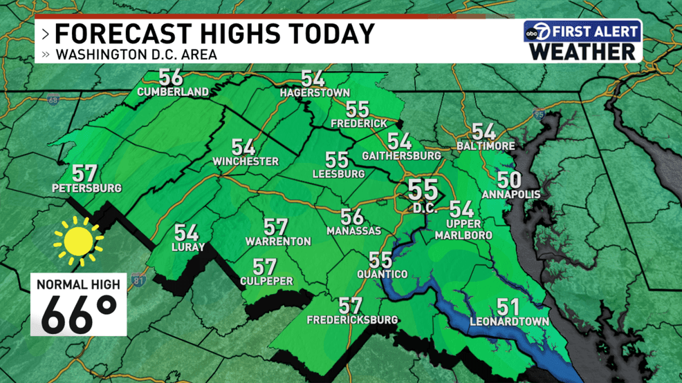 Image for story: DC weather: Temps in the 50s Wednesday, moderate to heavy rain by Friday